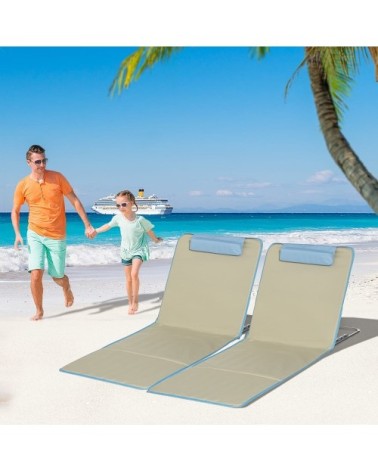 Tapis de plage pliants dossier réglable 5 positions tissu oxford bleu