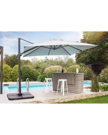 Parasol avec pied excentré en acier et toile grise