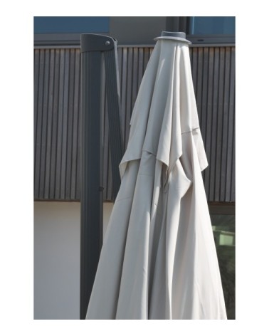 Parasol avec pied excentré en acier et toile grise
