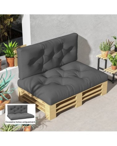 Ensemble de 2 coussins pour canapé palette 2 places polyester gris
