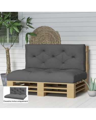 Ensemble de 2 coussins pour canapé palette 2 places polyester gris