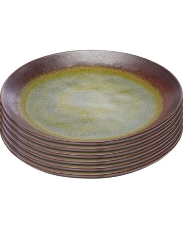 Assiette plate en faïence violette et verte d22 - lot de 6
