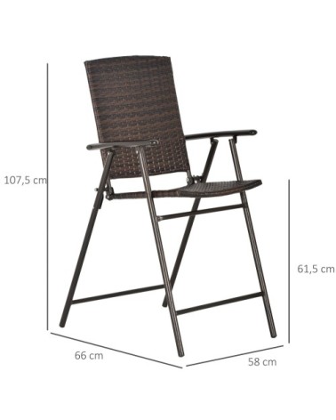 Lot 4 tabourets de bar pliable style colonial résine tressée chocolat