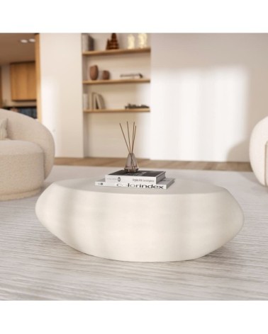 Table basse ovale blanche en fibre d'argile effet béton 105 cm