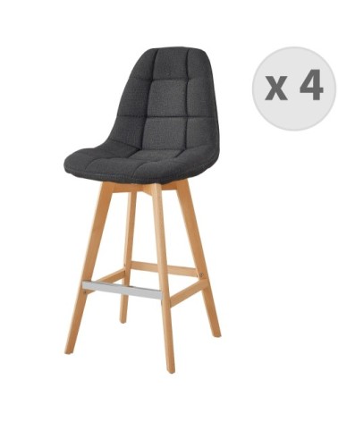 OWEN - Chaise de bar scandinave tissu Anthracite pied hêtre (x4)