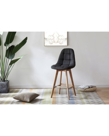 OWEN - Chaise de bar scandinave tissu Anthracite pied hêtre (x4)