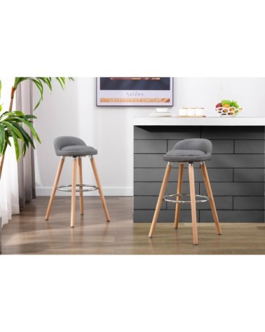 JENSEN - Tabouret de bar scandinave tissu gris pieds hêtre (x4)
