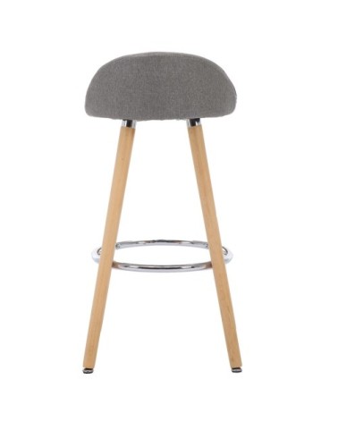 JENSEN - Tabouret de bar scandinave tissu gris pieds hêtre (x4)