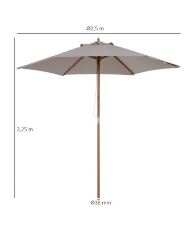 Parasol droit rond grande taille de jardin bambou gris D2,5cm