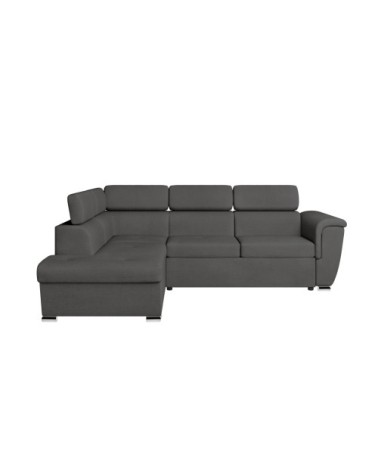 Canapé d'angle gauche convertible, tissu gris foncé - méridienne 188cm