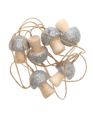 Pendentif champignon en bois argenté - Lot de 6