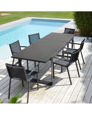 Table en aluminium et verre extensible 8 places gris anthracite