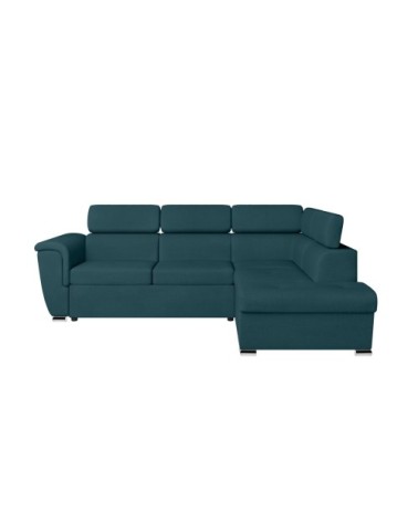 Canapé d'angle droit convertible, tissu bleu - méridienne 188cm