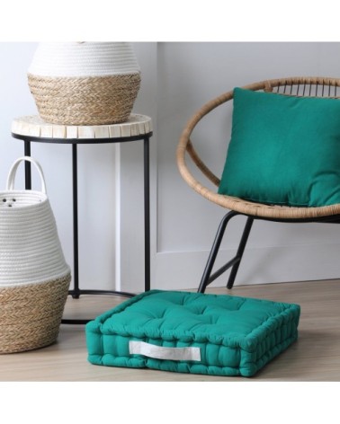 Coussin de sol en coton vert émeraude 45x45