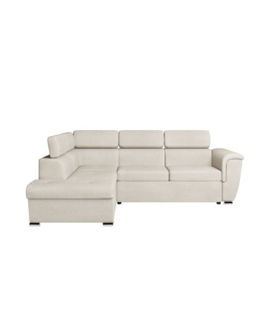 Canapé d'angle gauche convertible, tissu beige - méridienne 188cm