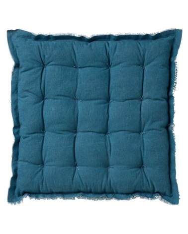 Galette de chaise bleu en coton 40x40 cm uni