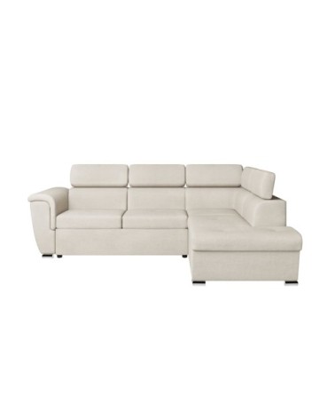 Canapé d'angle droit convertible, tissu beige - méridienne 188cm