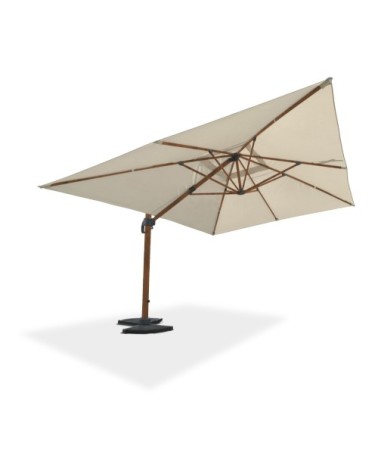 Parasol avec pied excentré en acier effet bois et toile écrue