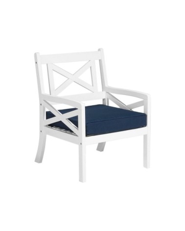 Chaise de jardin blanche avec coussin bleu marine