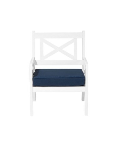 Chaise de jardin blanche avec coussin bleu marine