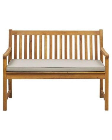 Banc de jardin en bois d'acacia 120 cm avec coussin beige