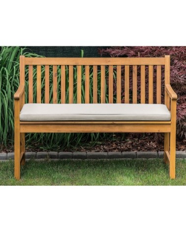 Banc de jardin en bois d'acacia 120 cm avec coussin beige