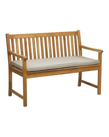 Banc de jardin en bois d'acacia 120 cm avec coussin beige