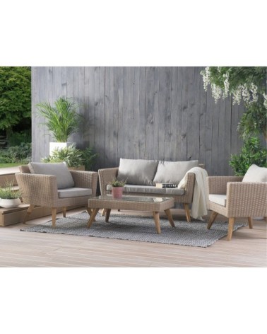 Salon de jardin en rotin marron et gris