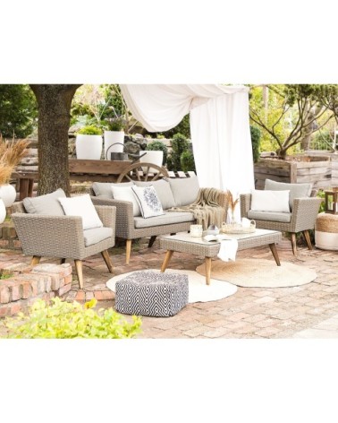 Salon de jardin en rotin marron et gris