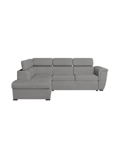 Canapé d'angle gauche convertible, tissu gris clair - méridienne 188cm