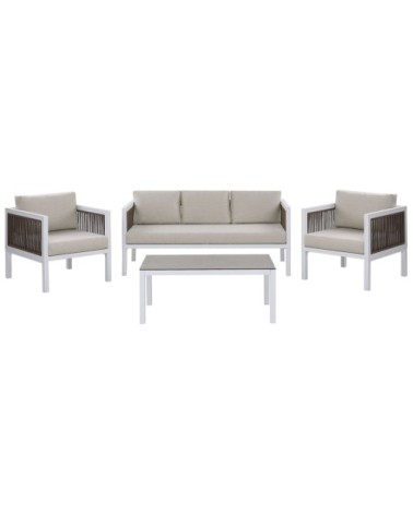 Salon de jardin blanc marron 5 places