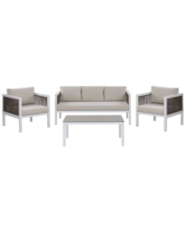 Salon de jardin blanc marron 5 places