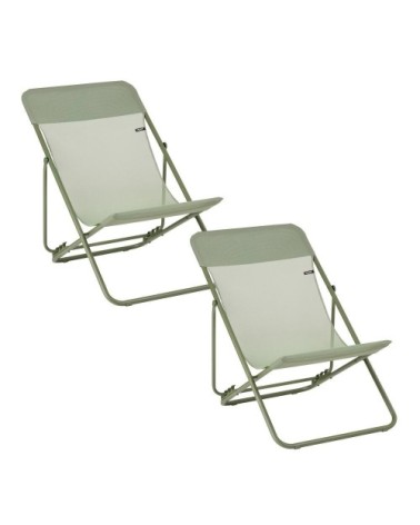 Lot de 2 transats jardin pliants multi-positions en acier vert