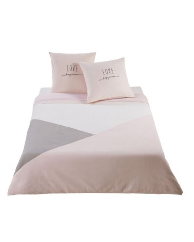 Parure de lit en coton gris et rose 140x200