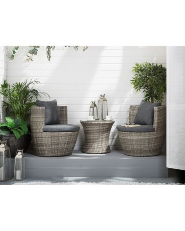 Set de jardin table et 2 fauteuils en rotin gris