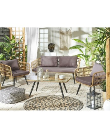 Set de jardin en polyrotin beige 4 Personnes