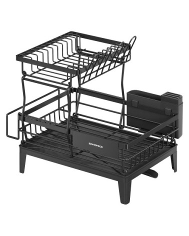 Égouttoir à vaisselle 2 niveaux bec rotatif 360 extensible noir