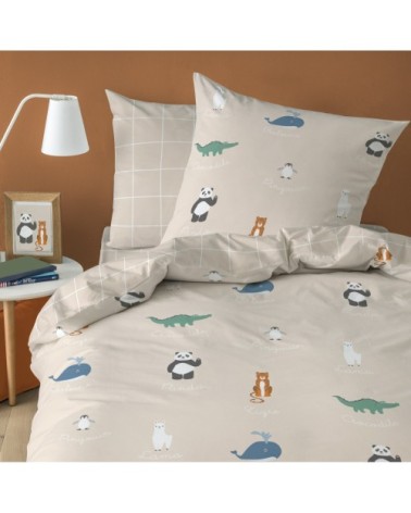 Housse de couette et taie d'oreiller en coton Beige 140x200+63x63cm
