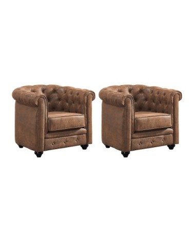 Lot de 2 fauteuils microfibre marron