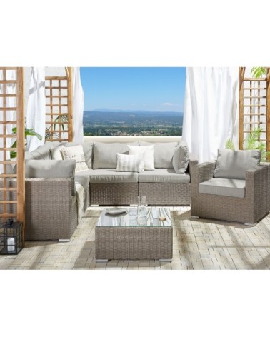 Set de salon 6 personnes en polyrotin gris