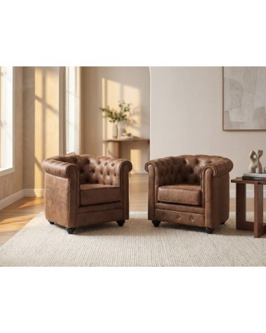 Lot de 2 fauteuils microfibre marron