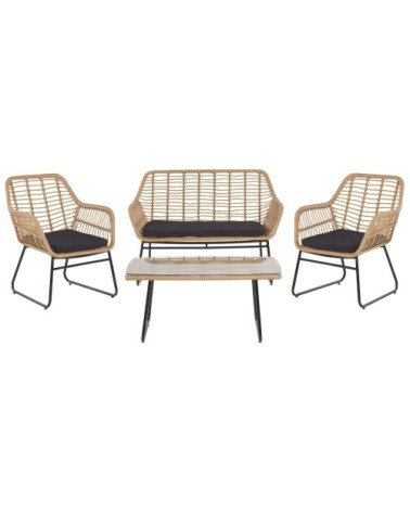 Salon de jardin 4 places en rotin beige
