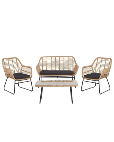 Salon de jardin 4 places en rotin beige