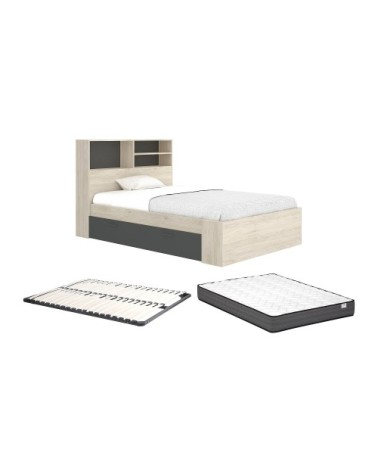 Cadre de lit effet bois gris anthracite 120 x