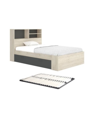 Cadre de lit effet bois gris anthracite 120 x
