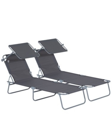 Transats bain de soleil dossier inclinable multi-positions acier gris