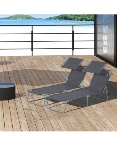Transats bain de soleil dossier inclinable multi-positions acier gris