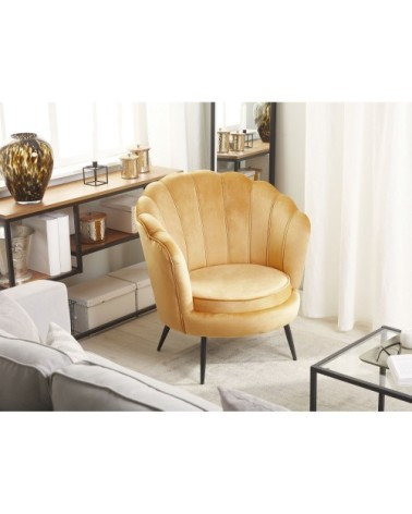 Fauteuil fleur en velours jaune