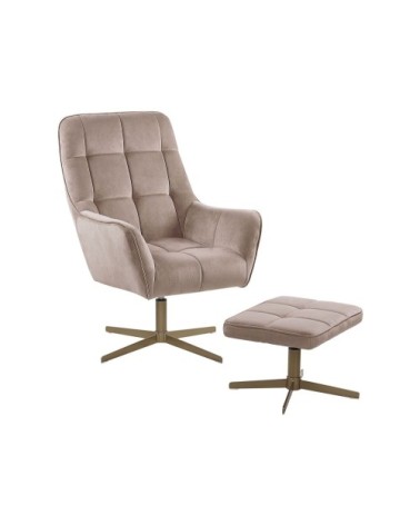 Fauteuil en velours beige avec repose-pieds assorti