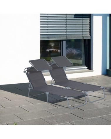 Transats bain de soleil dossier inclinable multi-positions acier gris